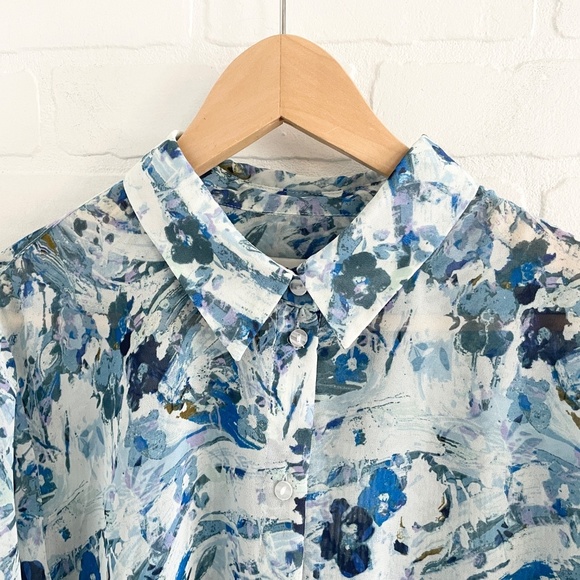 Anthropologie x ICHI IHNEALLY Shirt Boho Pleated Lightweight Blue M Oversized - Picture 7 of 16